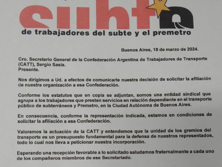 Tras la foto con Moyano, los Metrodelegados blanquean su intención de sumarse al scrum de gremios del transporte y formalizan su pedido de ingreso a la CATT