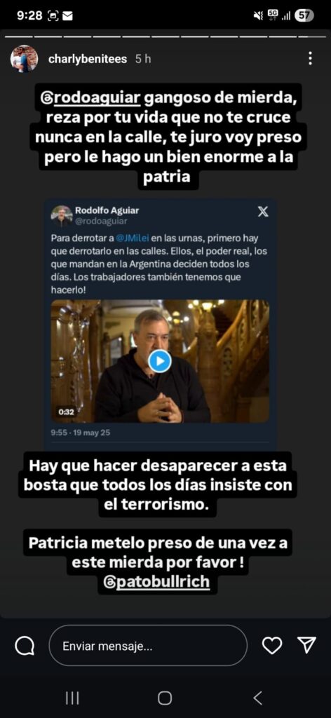 Escala la violencia política en la era Milei y ahora amenazaron de muerte y desaparición a Rodolfo Aguiar en la previa al paro de ATE