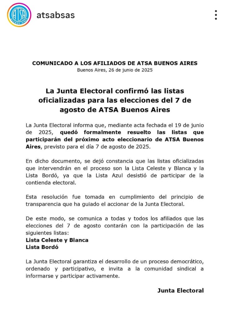 Tironeos en ATSA Buenos Aires por la oficialización de listas para las elecciones sindicales que van a reemplazar a Daer