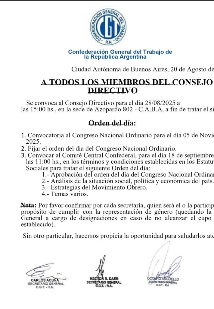 La CGT puso la fecha: el 5 de Noviembre elegirá a su nueva conducción