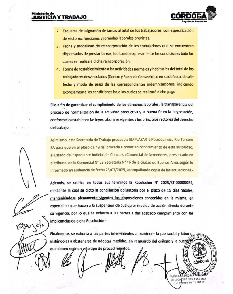 Químicos acusaron a Petroquímica Río Tercero de montar una "estafa empresarial" y esperan que Córdoba extienda la conciliación para buscar una salida