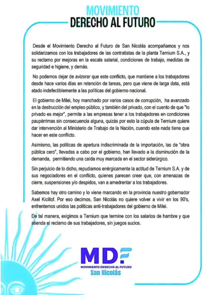Kicillof sale a respaldar a la UOM y convoca a movilizar contra las políticas "anti-trabajadores" de Ternium y Milei: "San Nicolás no quiere vivir en los 90´s"