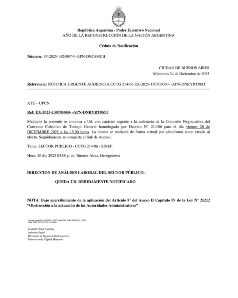 El Gobierno convocó formalmente para este viernes y se encamina a cerrar la paritaria de estatales nacionales con un 2% de aumento y un bono de $50 mil pesos