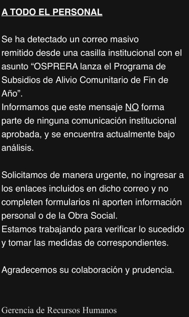 Un curioso correa institucional salió a prometer "subsidios" para empleados de la intervenida OSPRERA y más tarde salieron a desmentirlo