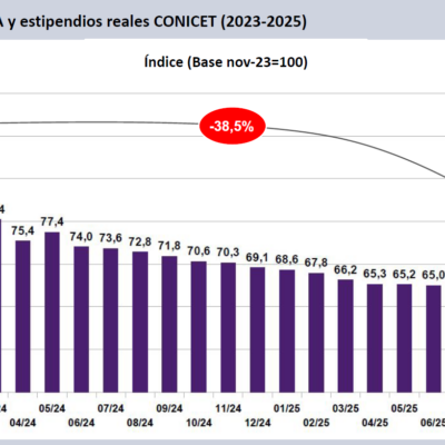 Los sueldos de los científicos volvieron a perder contra la inflación por vigésimo mes consecutivo y el derrumbe salarial ya llega al 38,5%