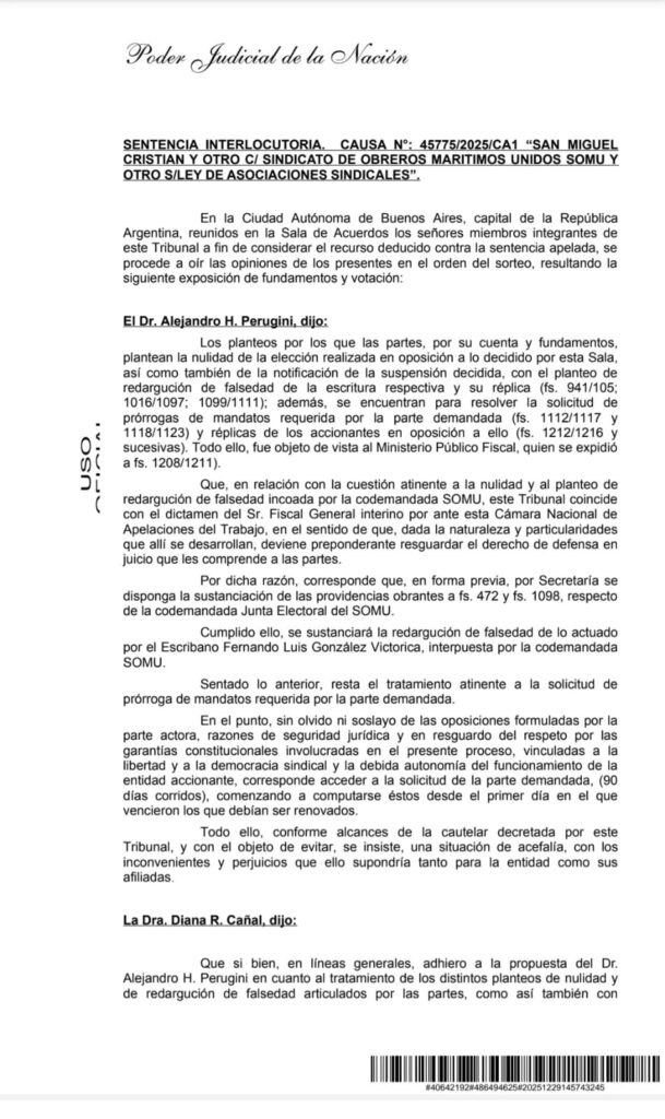 El SOMU en virtual acefalía en el medio del conflicto porque la marina mercante queda fuera de la Ley de Contrato de Trabajo