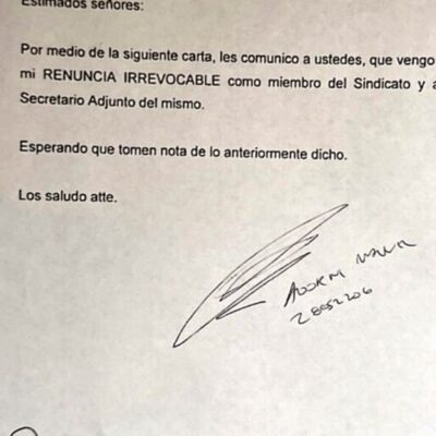 Apareció la renuncia de Adorni que confirmó la primicia de InfoGremiales: quiso ser sindicalista en 2020 y pidió la baja en 2023
