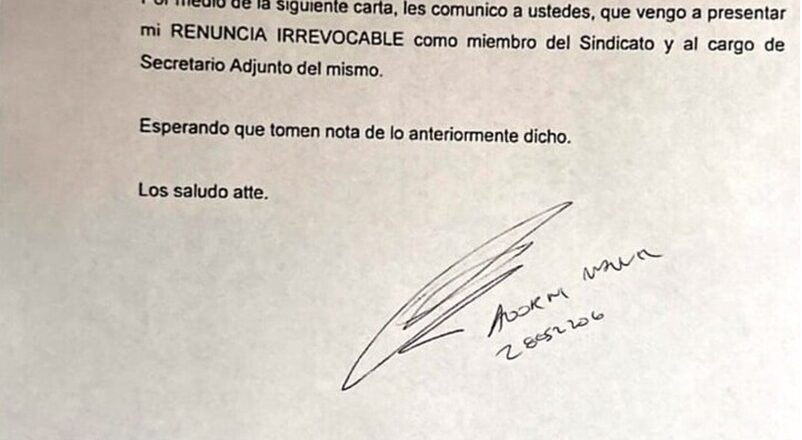 Apareció la renuncia de Adorni que confirmó la primicia de InfoGremiales: quiso ser sindicalista en 2020 y pidió la baja en 2023