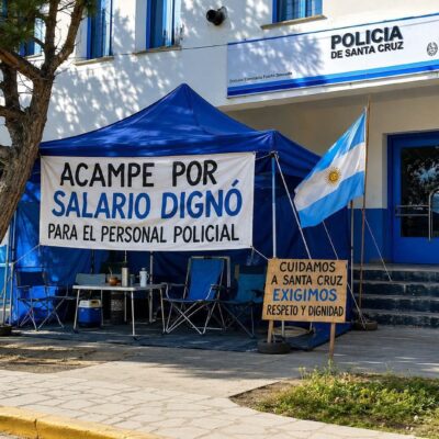 Tensión en Santa Cruz: policías cumplen un mes de acampe frente a la gobernación y rechazan 11 ofertas salariales
