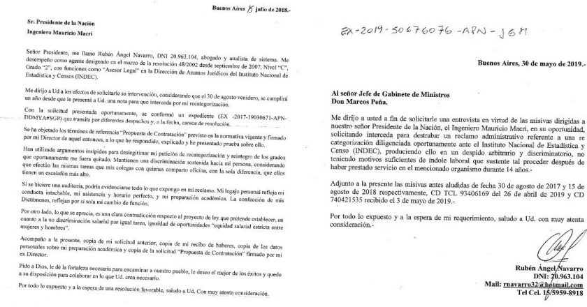 Despiden a un trabajor del INDEC por enviarle una carta a Macri
