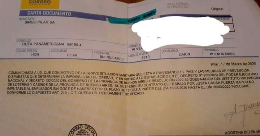 Grave: el Bingo Pilar no quiere pagar los salarios en cuarentena