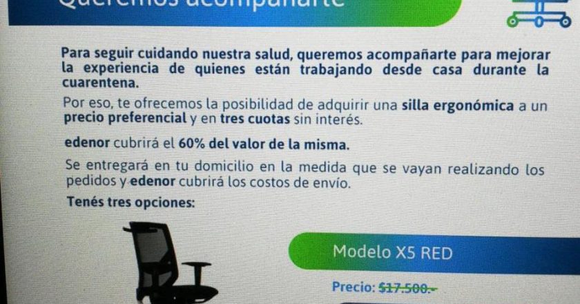 Edenor le quiere vender a sus empleados las sillas que le deberá proveer con la Ley de Teletrabajo