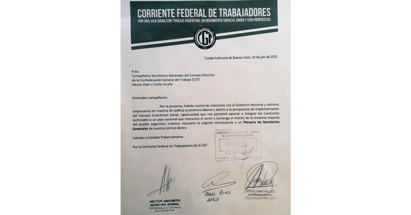 La Corriente Federal apura a la CGT y pide que valide su accionar en un plenario de secretario generales