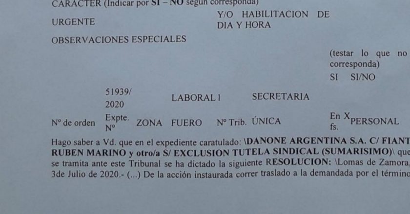 Danone sube la apuesta y busca quitarle la tutela sindical a los delegados para despedirlos