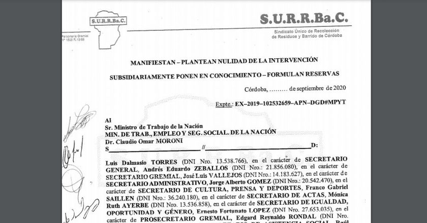 El ‘Moyano cordobés’ pide que anulen la intervención de su gremio